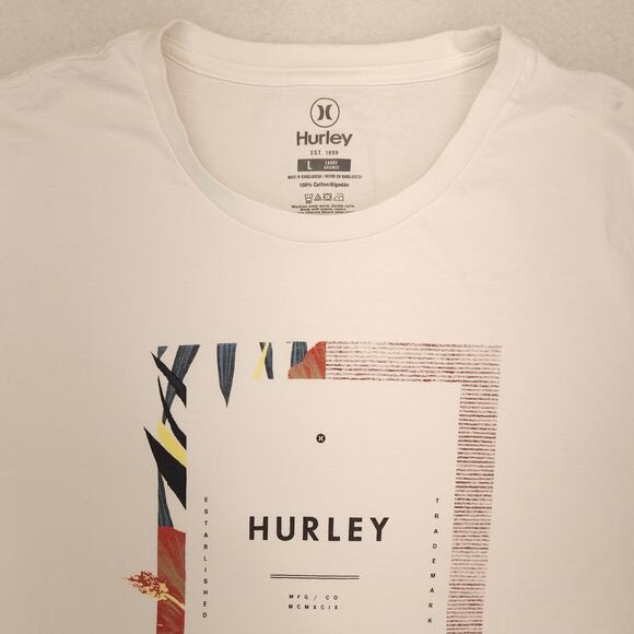 Hurley Casual Crew Neck Short Sleeve Graphic T-Shirt Mens Size Large L White - Picture 1 of 10